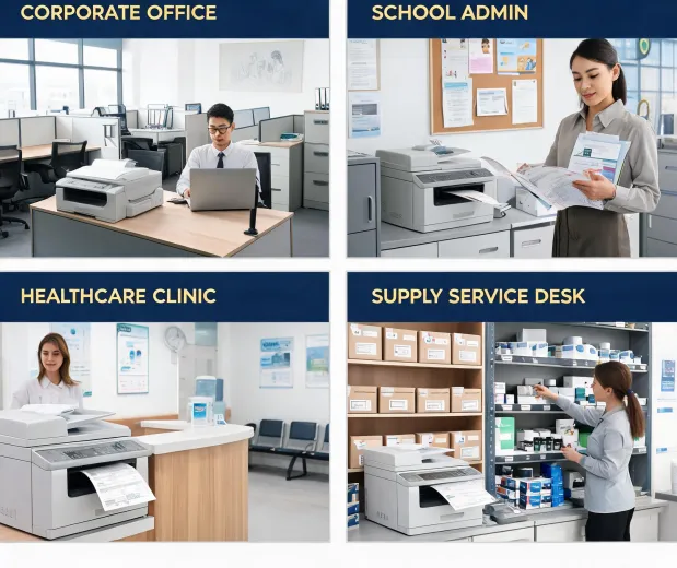 Office, classroom, clinic, and service desk printer environments